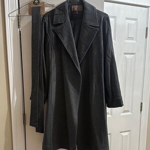 Cortefiel Charcoal Wool & Cashmere Blend Coat, Belted, NWT, US Sz 10